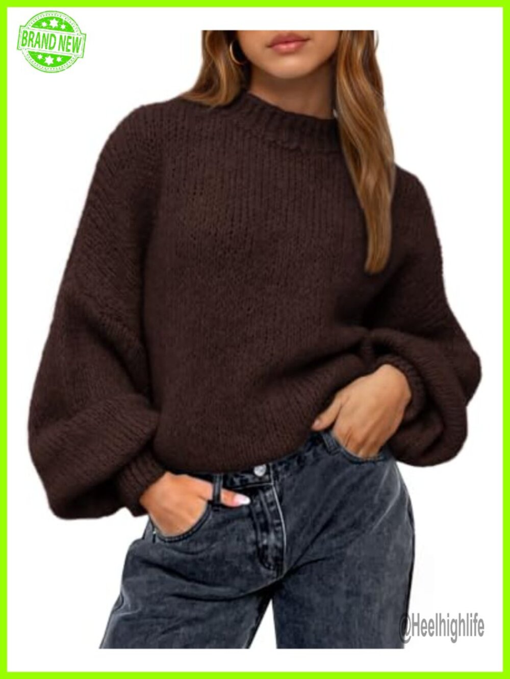 Oversized Crewneck Pullover Sweater Long Sleeve Ribbed Knit Loose Fit